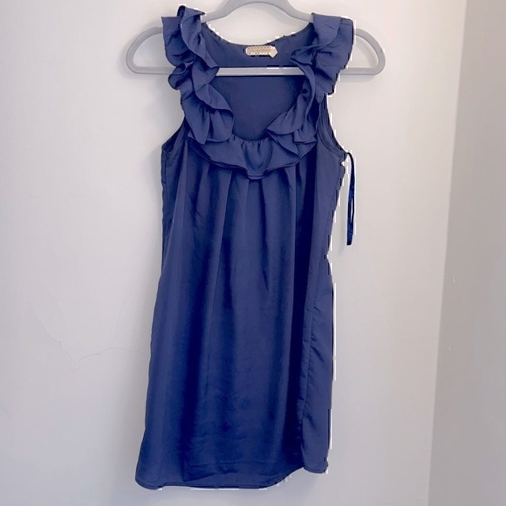 Pins and Needles Navy Blue Ruffle Neckline Dress Size Small